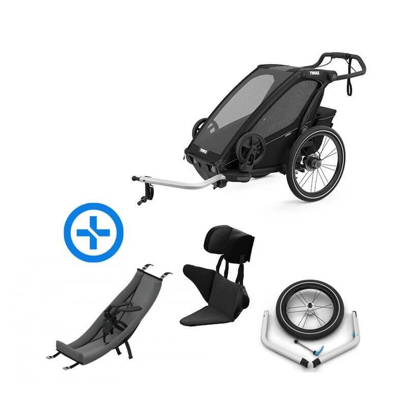Pack YGGOR bébé sport 1 : remorque vélo Thule Sport 1 noire + hamac + support enfant