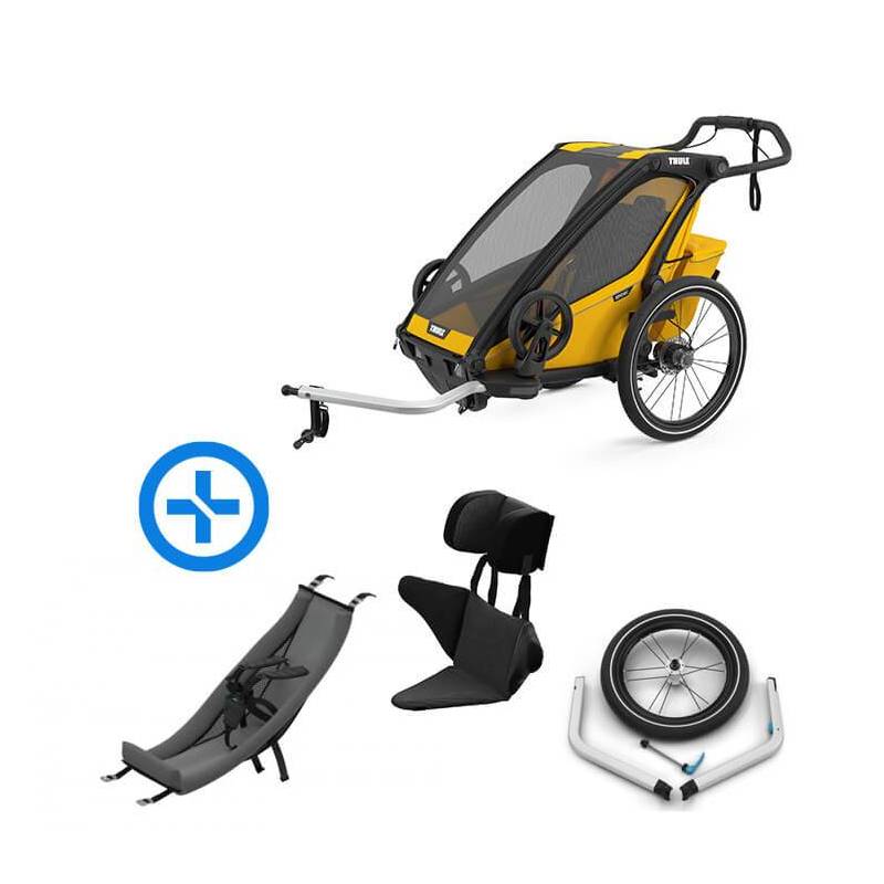 Pack YGGOR bébé sport 1 : remorque vélo Thule Sport 1 noire + hamac + support enfant