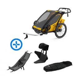Pack YGGOR bébé sport 2 : remorque vélo Thule Sport 2 jaune + hamac + support enfant + duvet