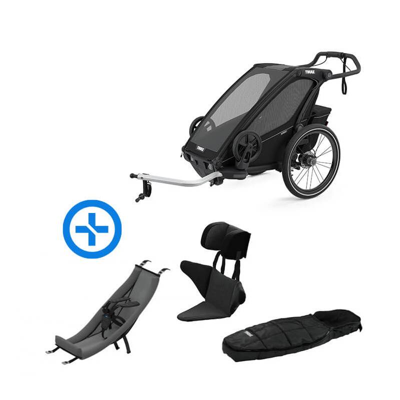 Pack YGGOR bébé sport 1 : remorque vélo Thule Sport 1 noire + hamac + support enfant + duvet